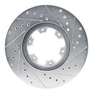 Infiniti QX4 Brake Rotor (1) - Front Left - R1 Concepts - Drilled & Slotted - Silver - `96-`04